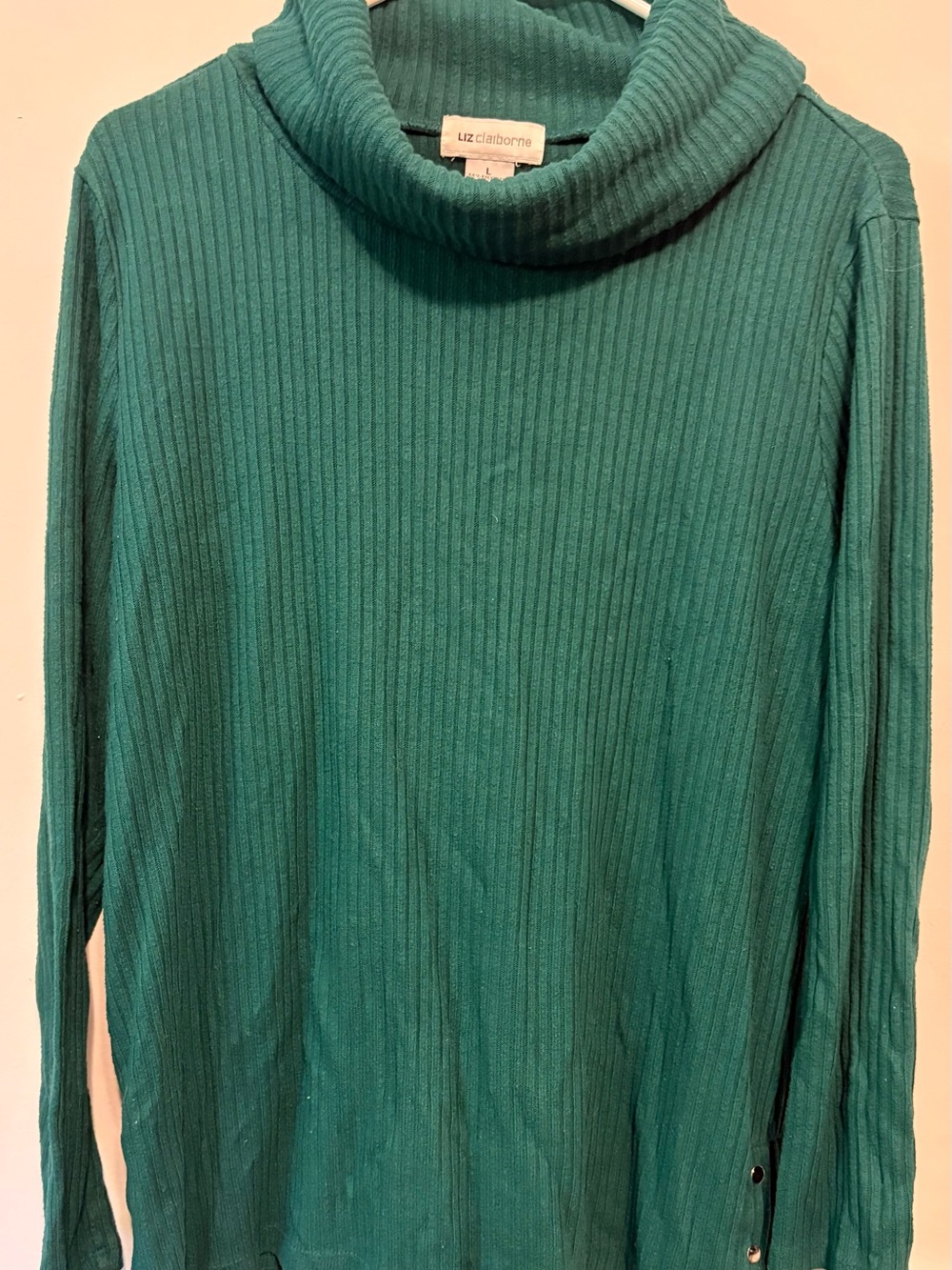 Liz Claiborne Teal Ribbed Cowl Neck Sweater